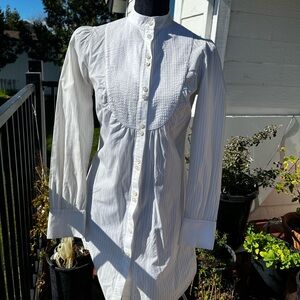 Ted Baker Women's Sz 1 (US - 4) Cotton Pintuck Stripe LS Button Up Tunic Shirt